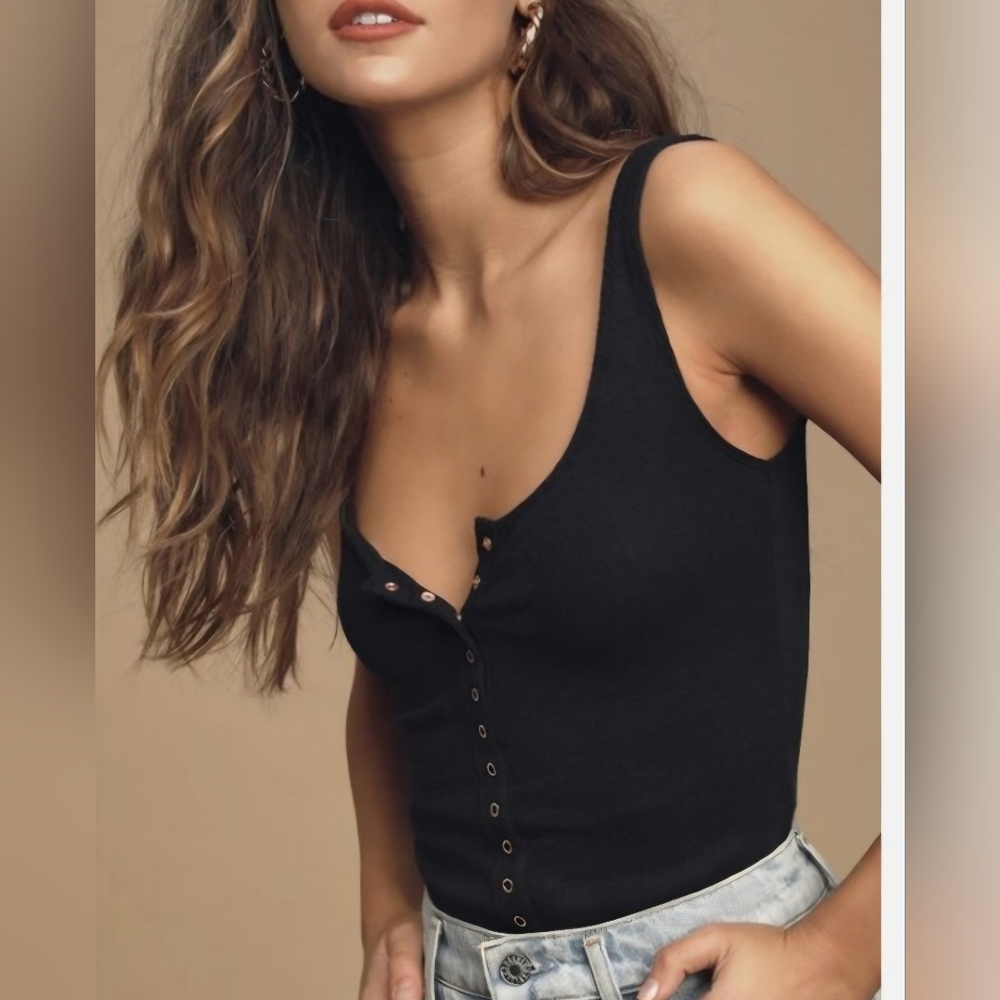 Free People Tellin Me Black Tank M